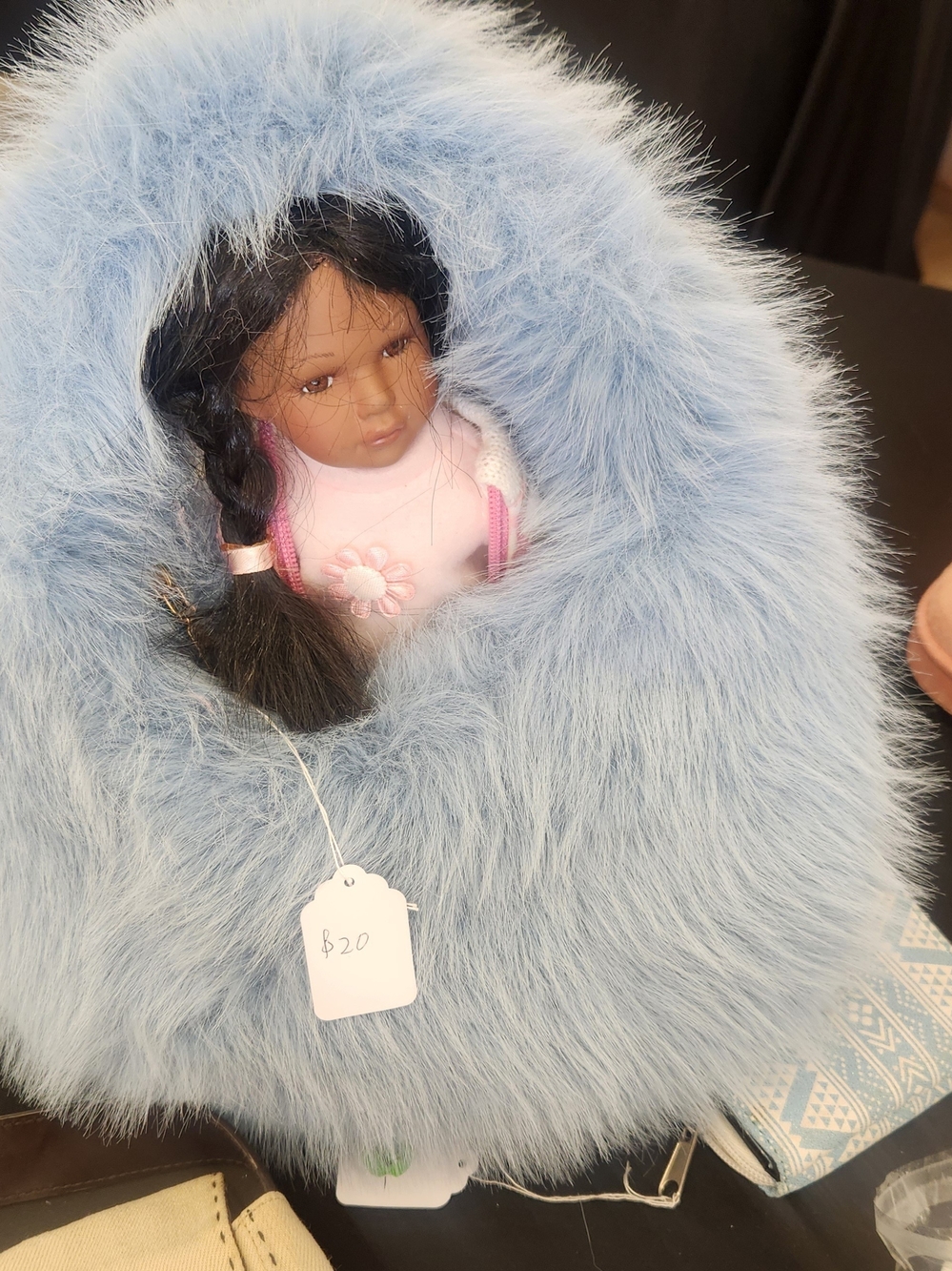 Blue Faux Fur Hand Bag